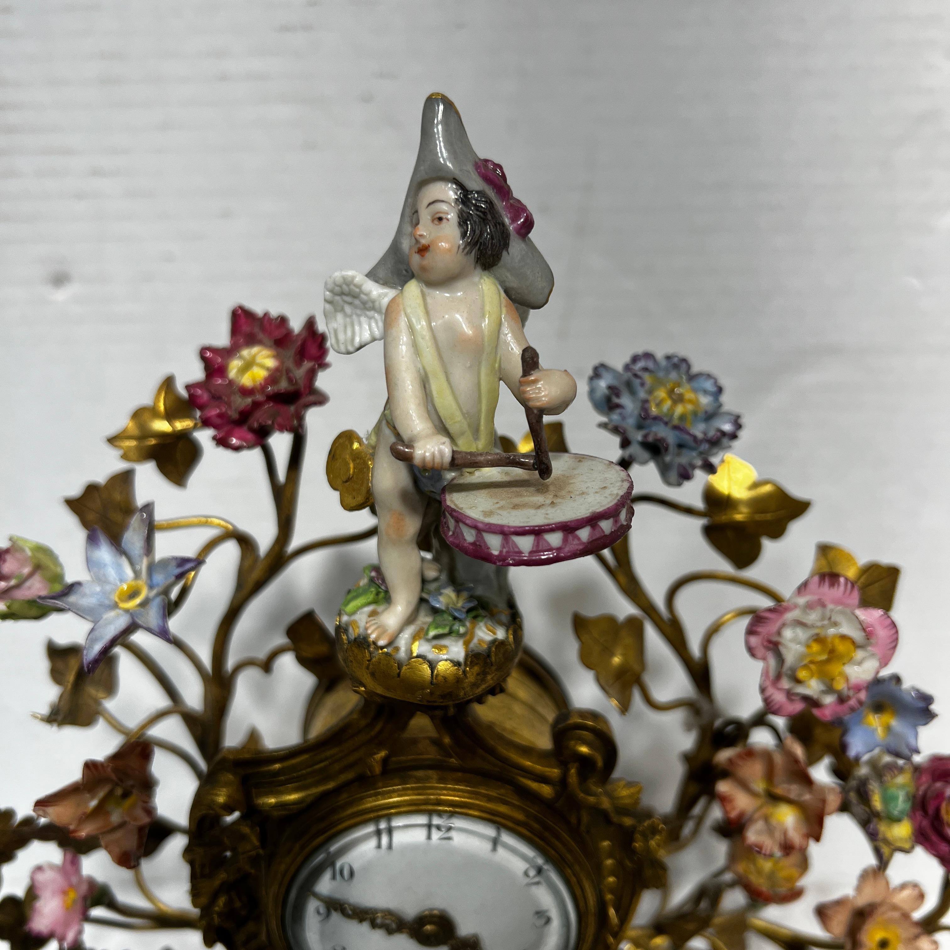 French Louis XV Style Gilt Bronze and Porcelain Figurative Clock