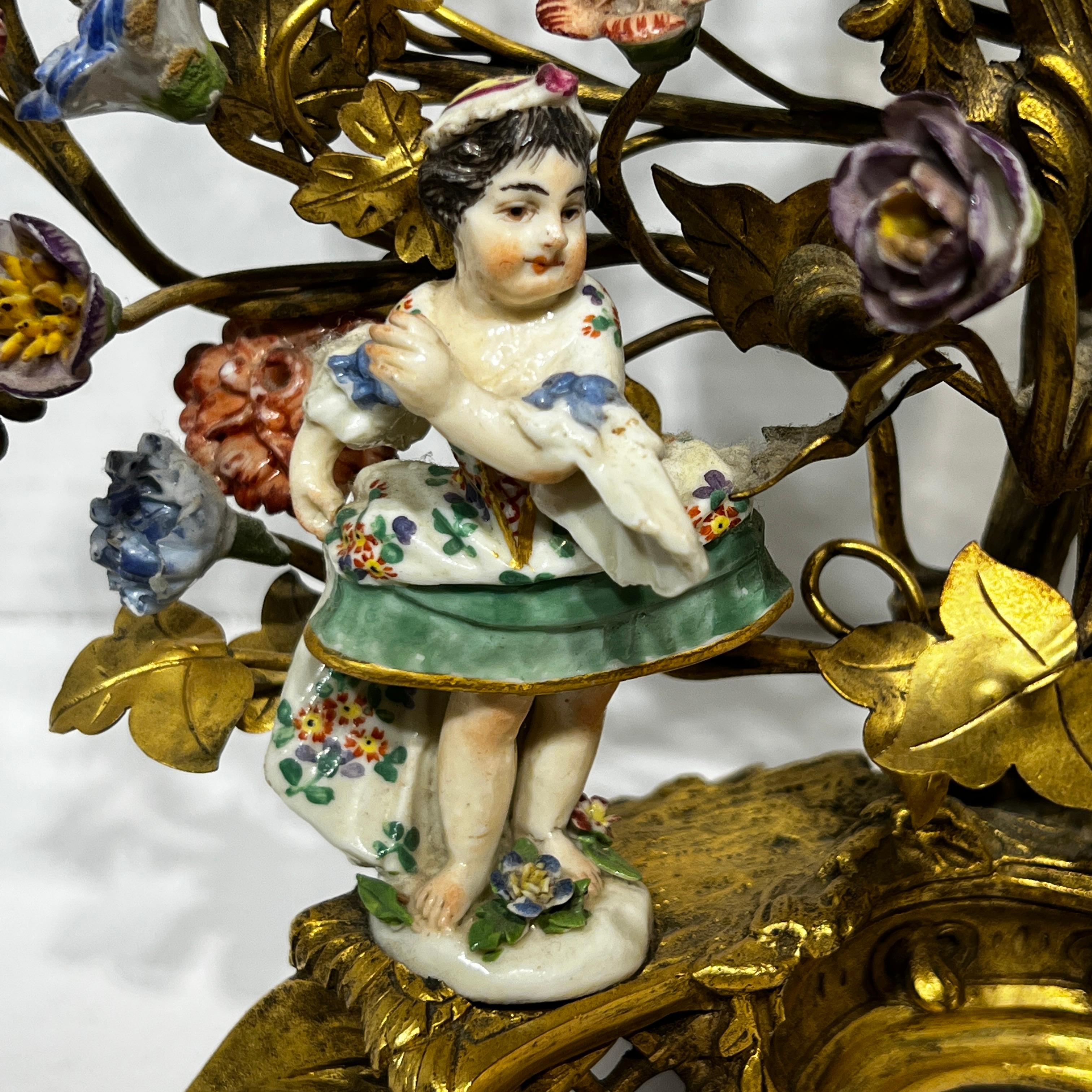 19th Century Louis XV Style Gilt Bronze and Porcelain Figurative Clock