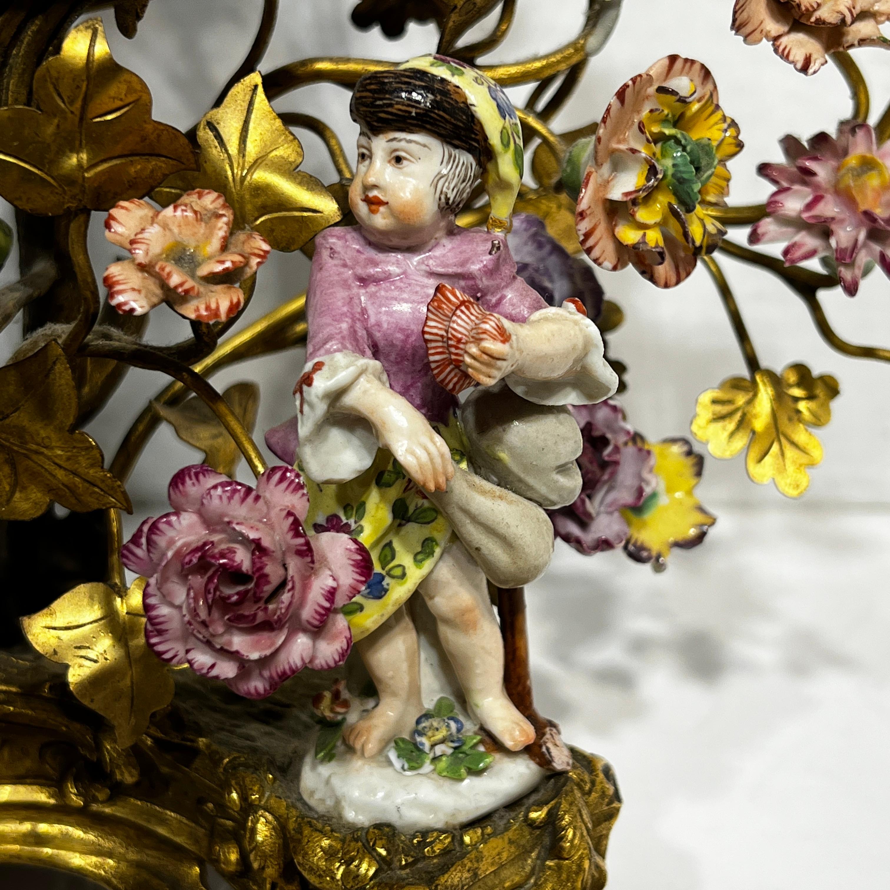 Louis XV Style Gilt Bronze and Porcelain Figurative Clock 1