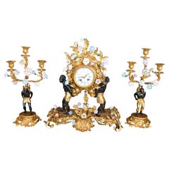 Louis XV Style Gilt Bronze and Porcelain Mounted Clock
