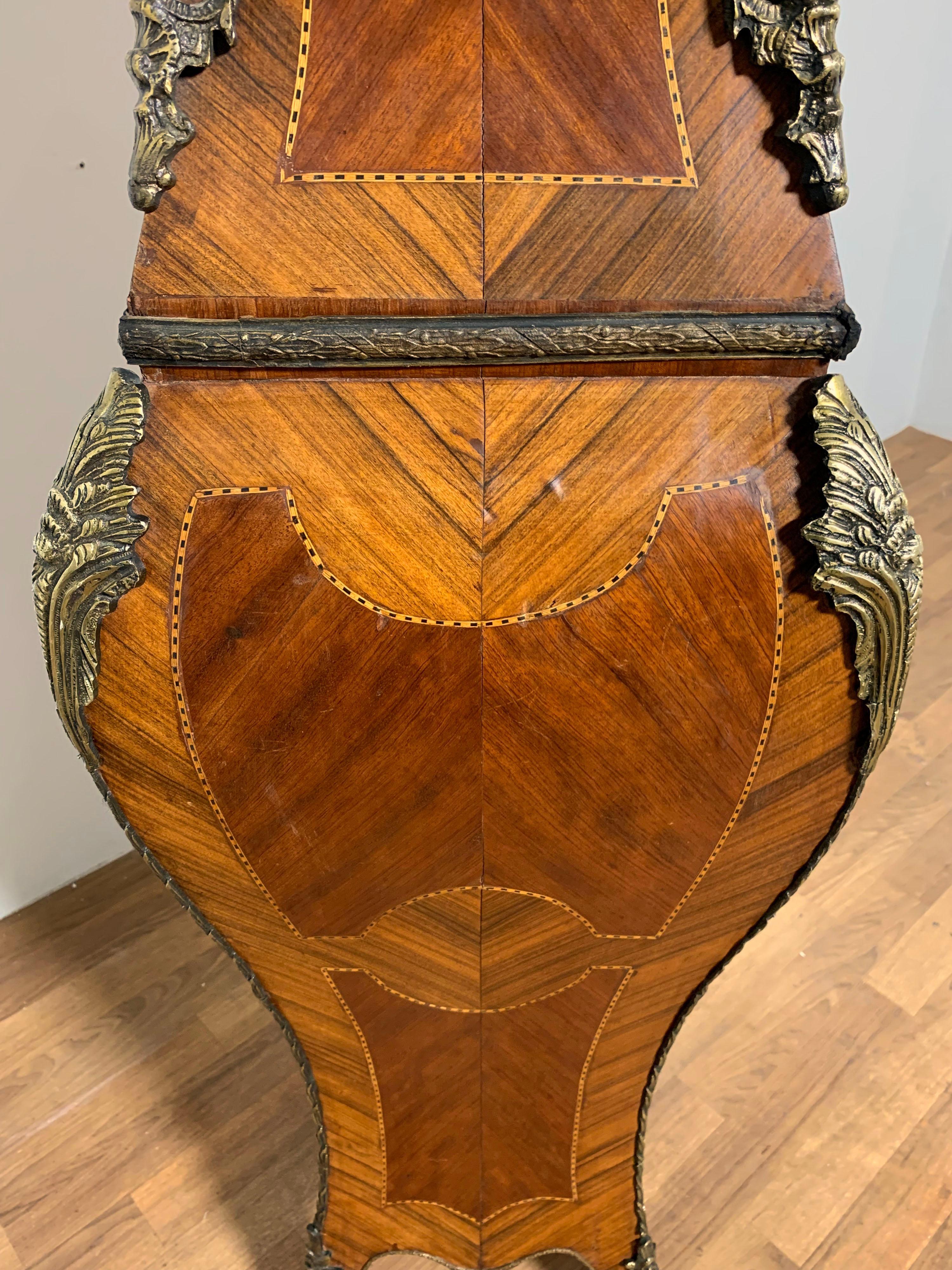 Mid-20th Century Louis XV Style Gilt Bronze and Wood Parquetry Pedestal With Marble Top Ca. 1950s