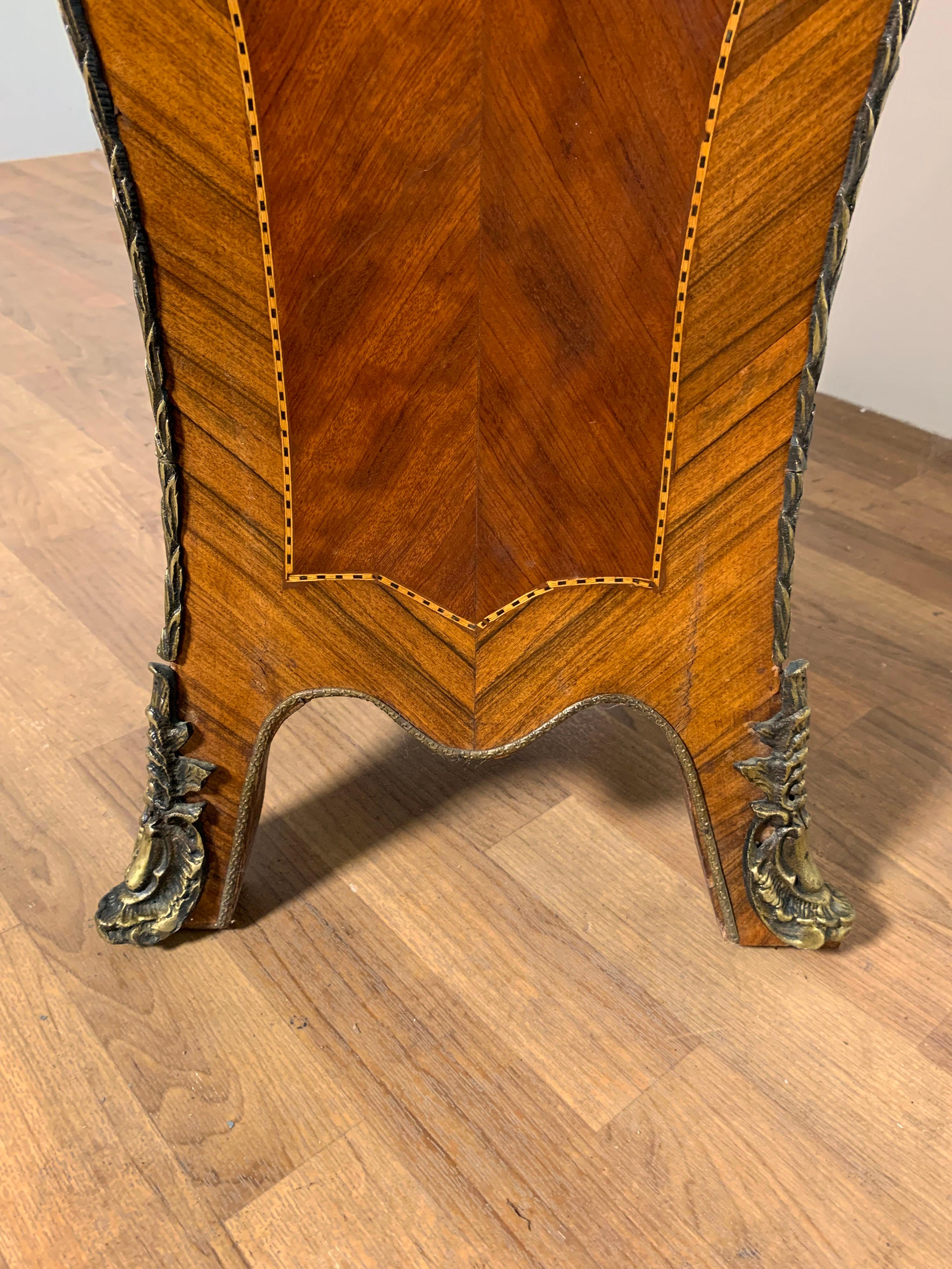 Louis XV Style Gilt Bronze and Wood Parquetry Pedestal With Marble Top Ca. 1950s 2