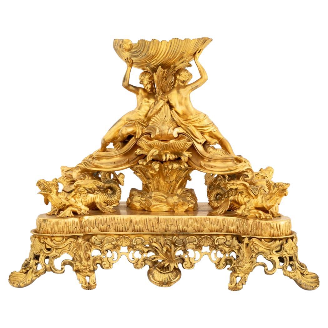 Centro de Mesa Servidor de Caviar de Bronce Dorado Estilo Luis XV en venta