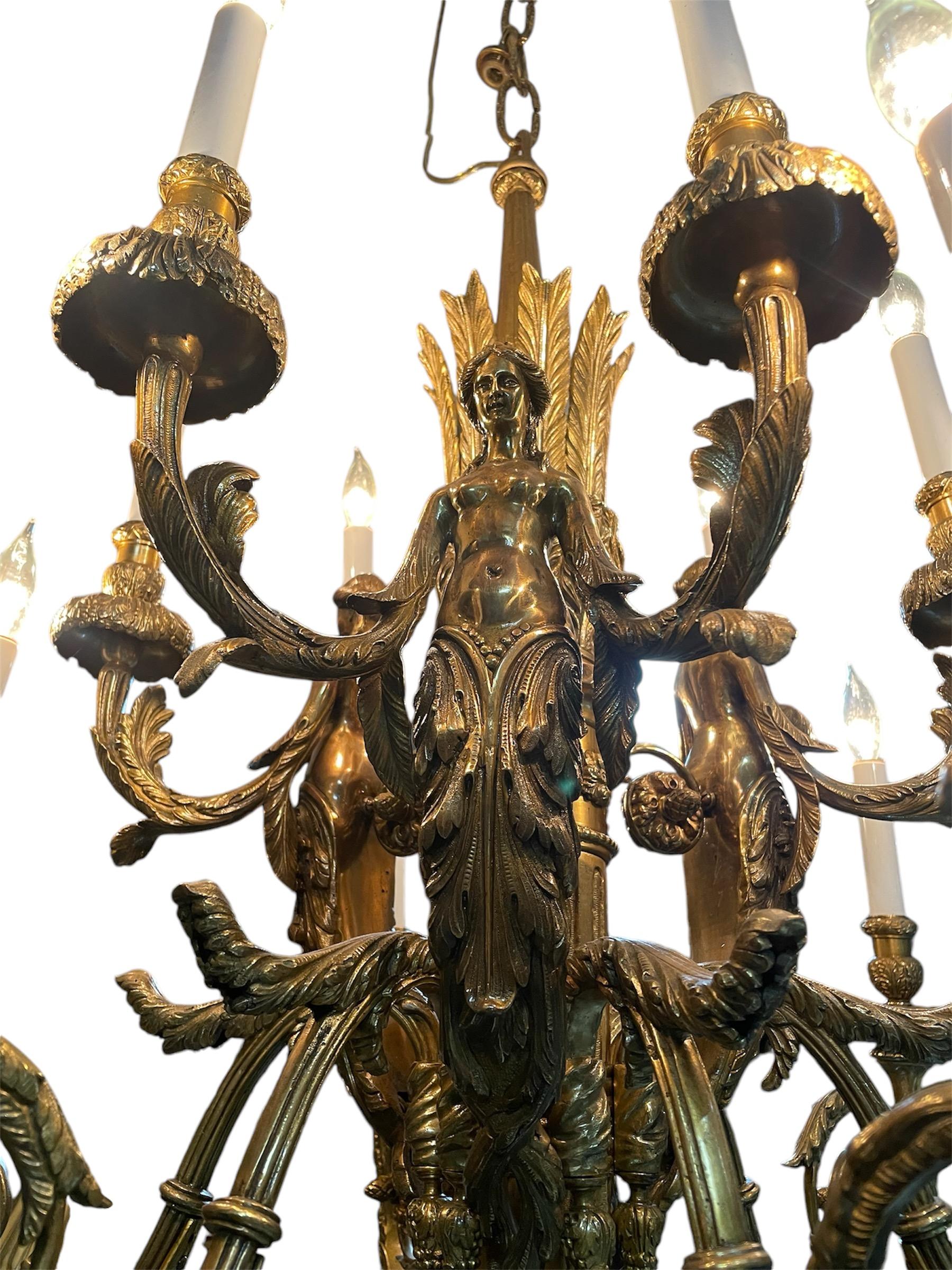 Sconosciuto Lampadario in bronzo dorato in stile Luigi XV in vendita