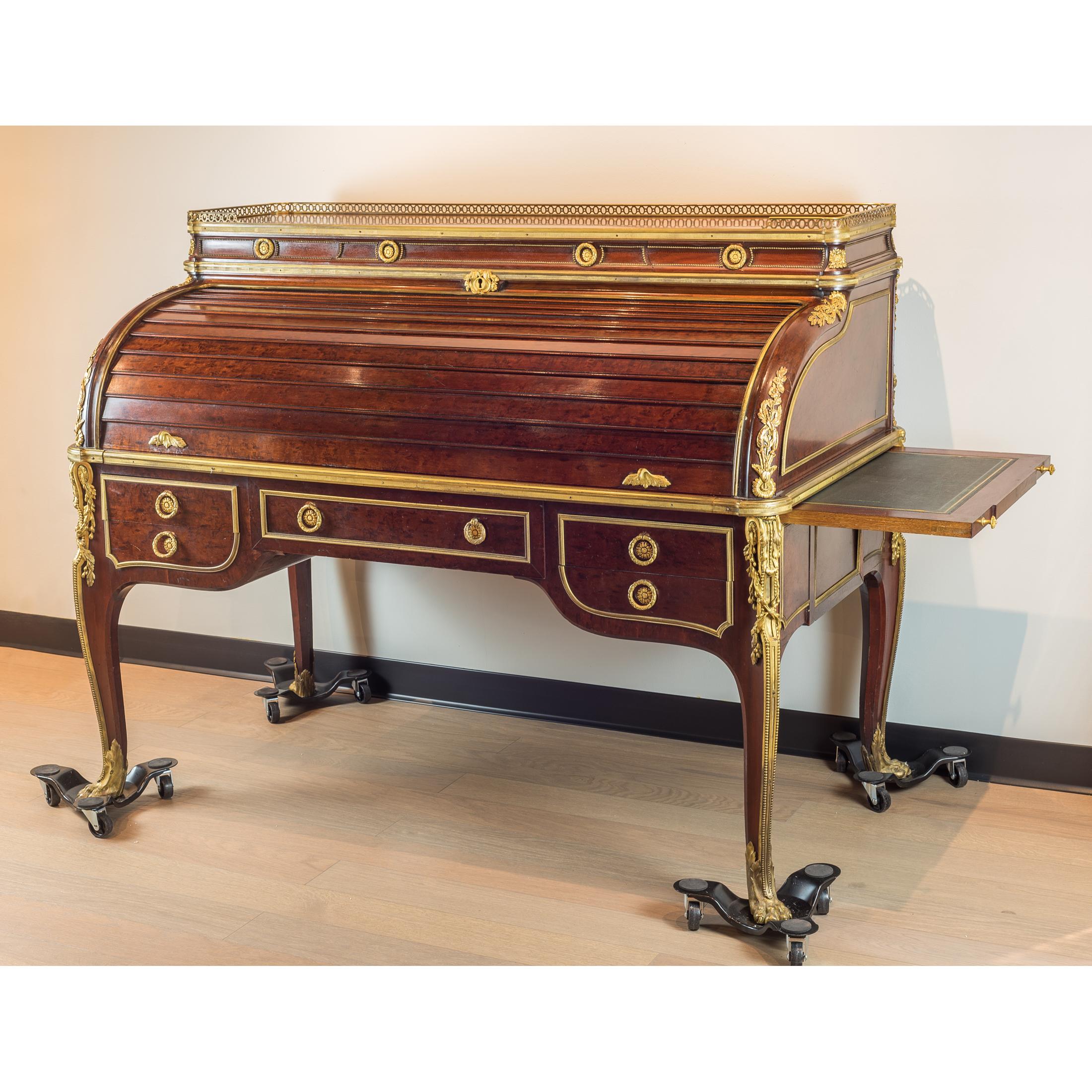 French  Louis XV-Style Gilt Bronze Cylinder Desk by François Linke For Sale