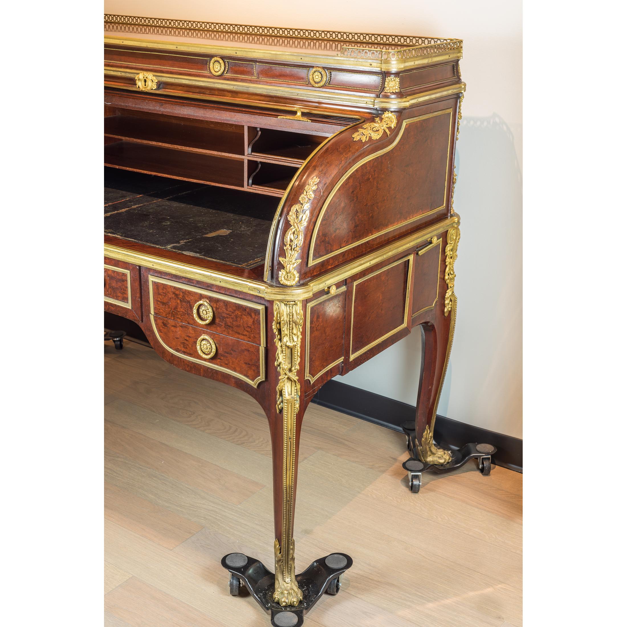 Mahogany Louis XV-Style Gilt Bronze Cylinder Desk by François Linke For Sale