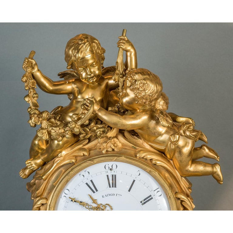 Louis XV Style Gilt Bronze Figural Mantel Clock 1