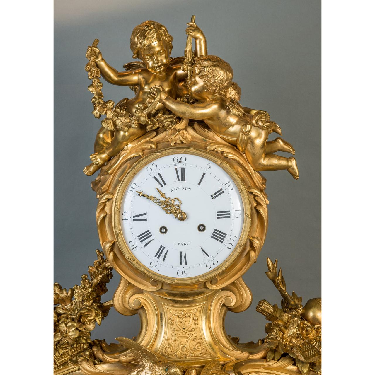 Louis XV Style Gilt Bronze Figural Mantel Clock For Sale 2