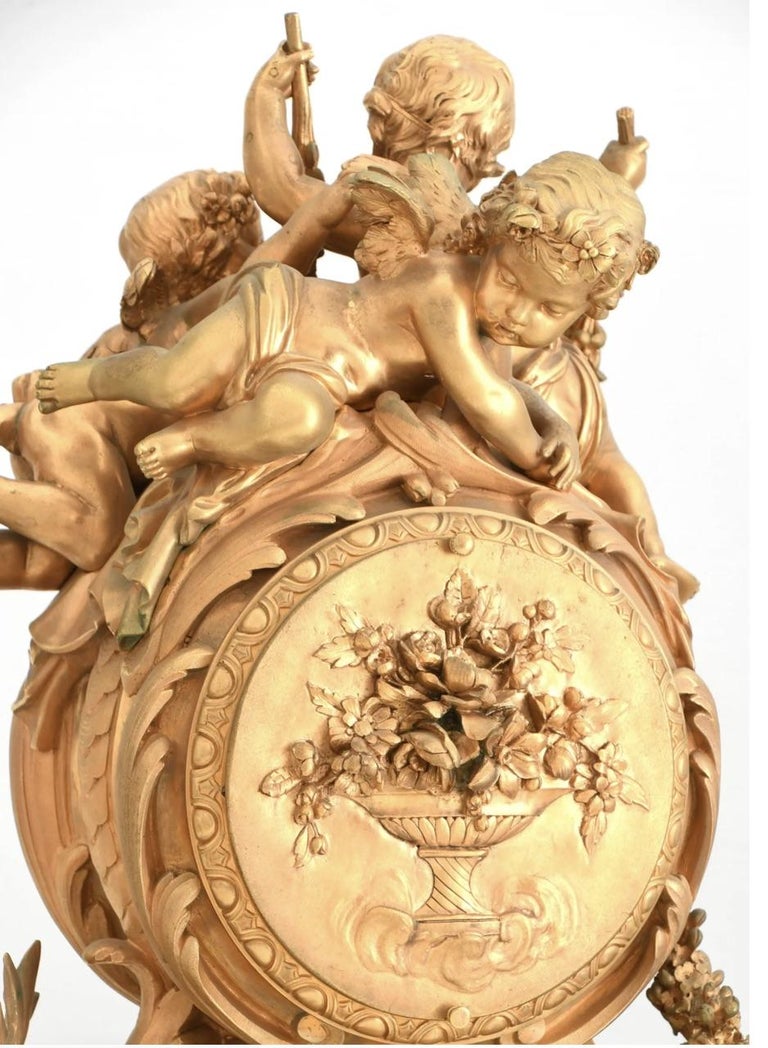 French Louis XV Style Gilt Bronze Figural Mantel Clock