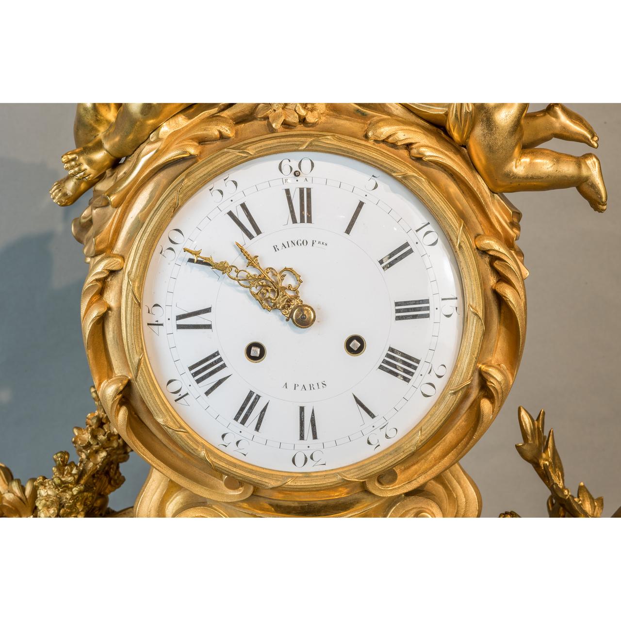 Louis XV Style Gilt Bronze Figural Mantel Clock For Sale 3
