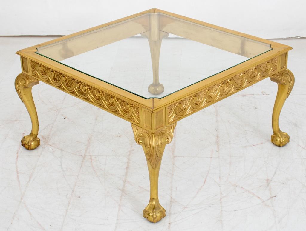 Louis XV Stil Vergoldete Bronze Glasplatte Couchtisch (20. Jahrhundert) im Angebot