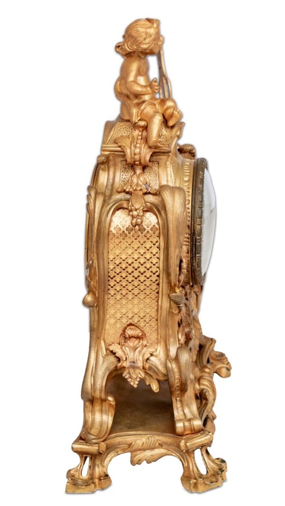 Louis XV Style Gilt Bronze Mantel Clock In Good Condition For Sale In Astoria, NY