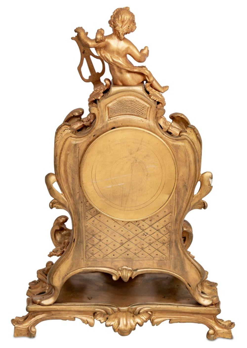 19th Century Louis XV Style Gilt Bronze Mantel Clock For Sale