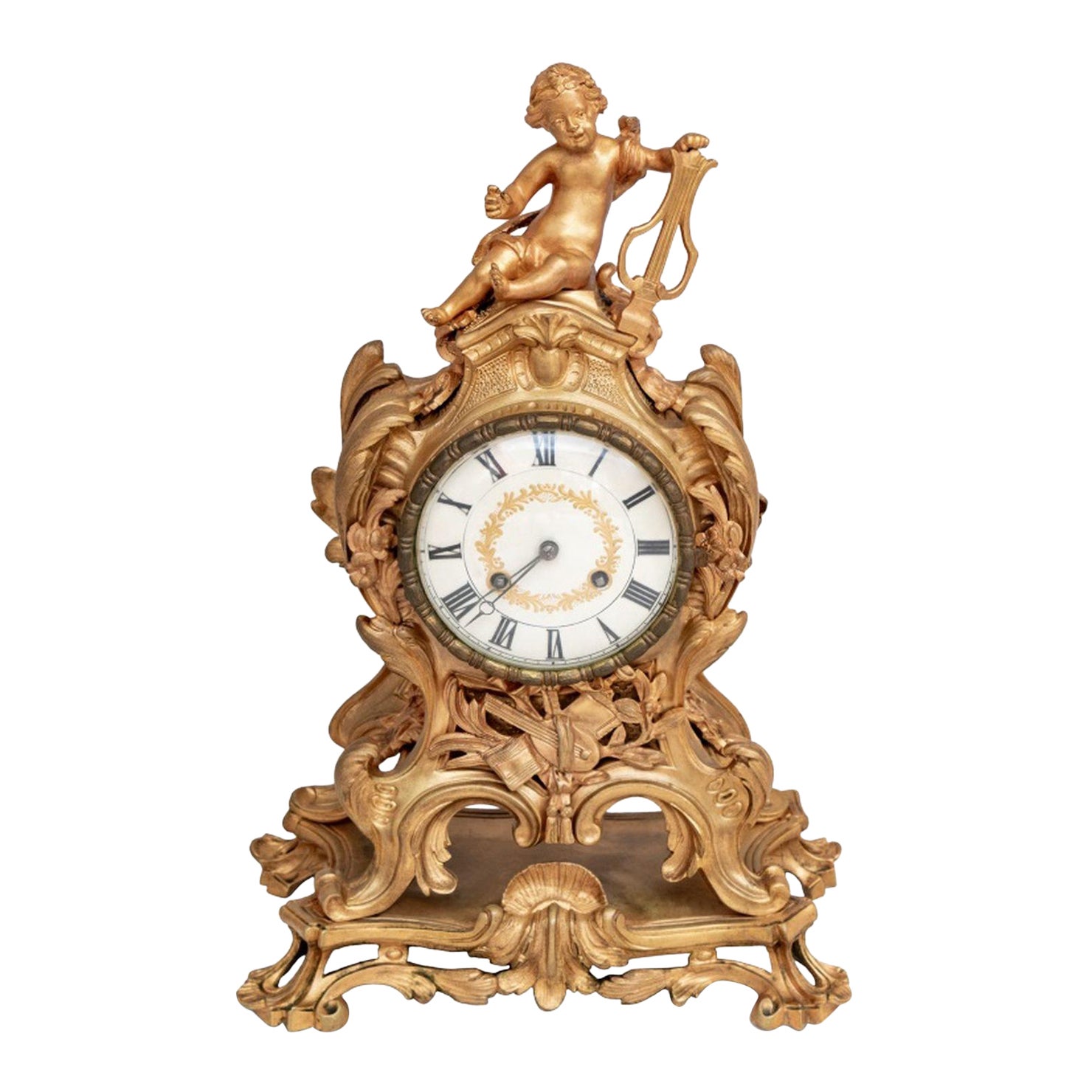 Reloj de chimenea de bronce dorado estilo Luis XV