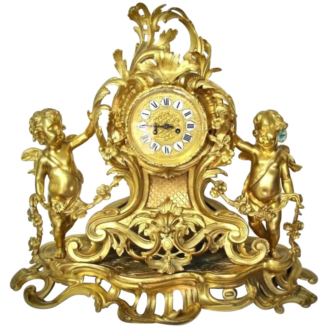 Louis XV Style Gilt Bronze Mantle Clock