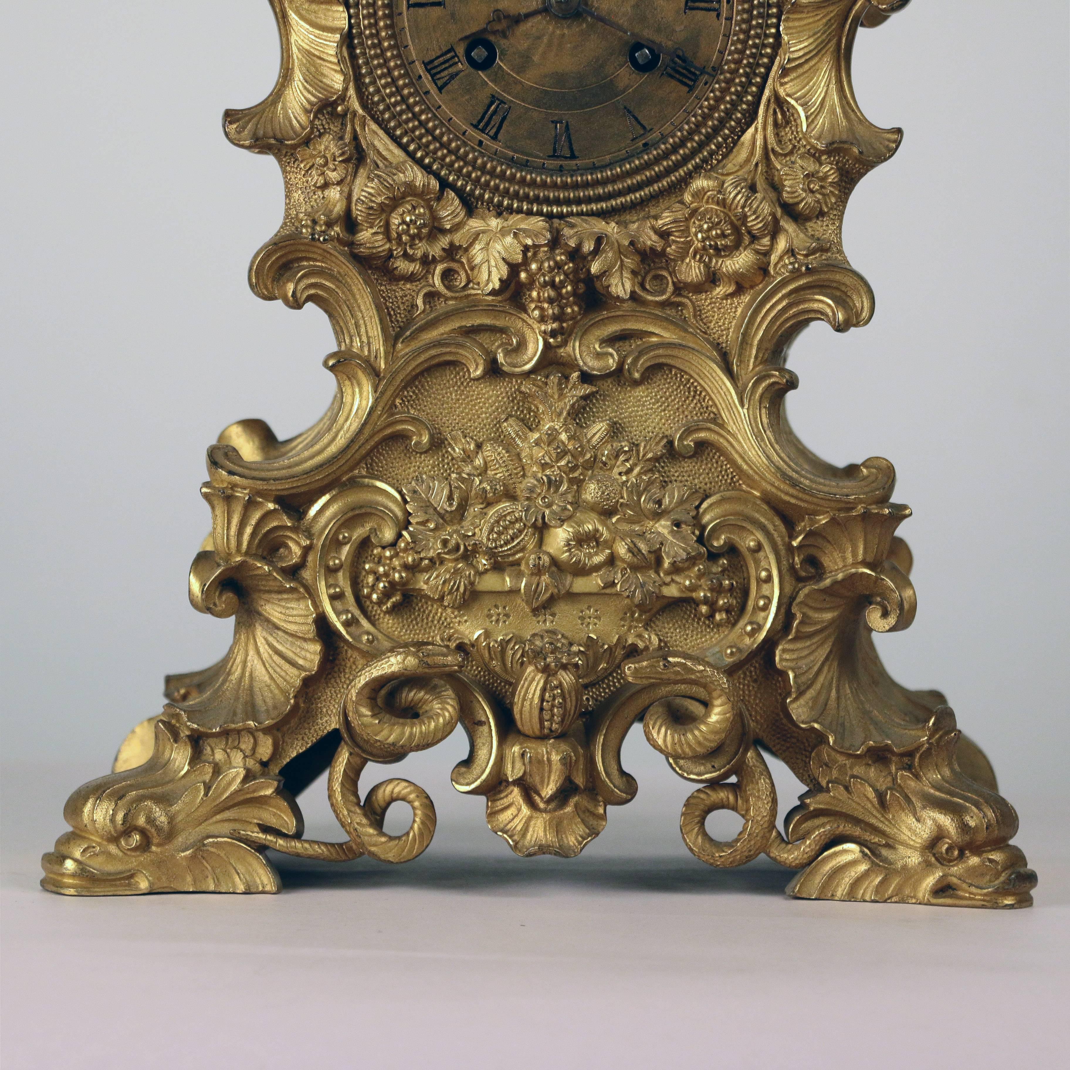 Louis XV Style Gilt Bronze Mantle Clock in the Rocco Taste For Sale 6