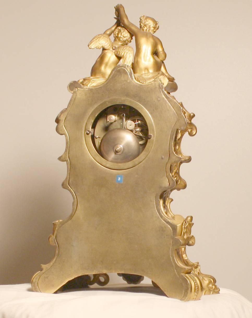 French Louis XV Style Gilt Bronze Mantle Clock in the Rocco Taste For Sale