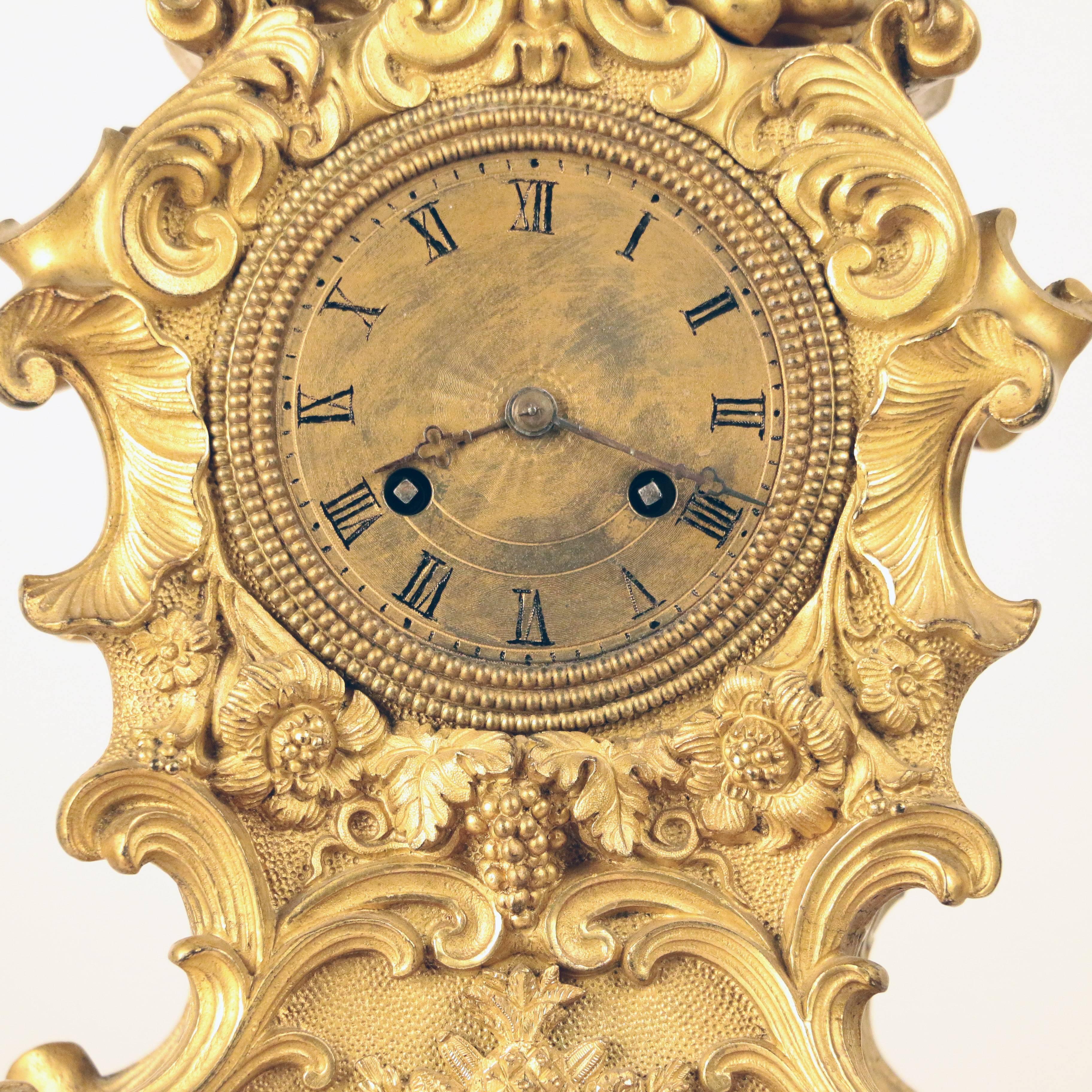 Louis XV Style Gilt Bronze Mantle Clock in the Rocco Taste For Sale 3