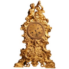 Antique Louis XV Style Gilt Bronze Mantle Clock in the Rocco Taste