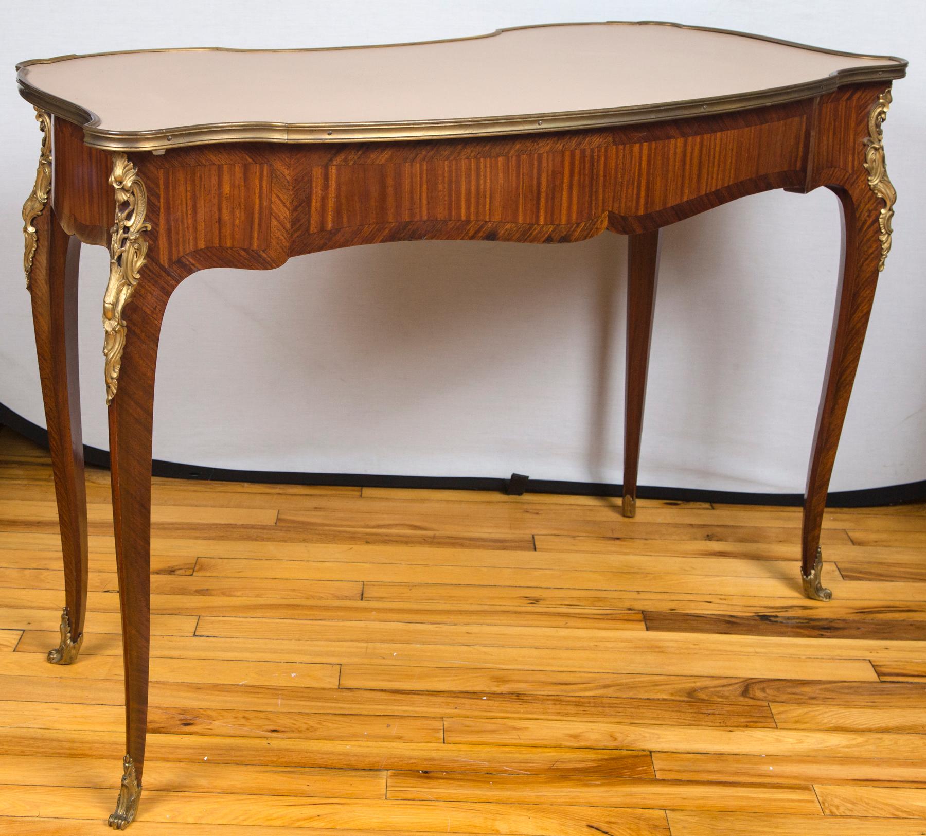 Mid-20th Century Louis XV Style Gilt Bronze-Mounted Bois-Satiné Writing Table For Sale