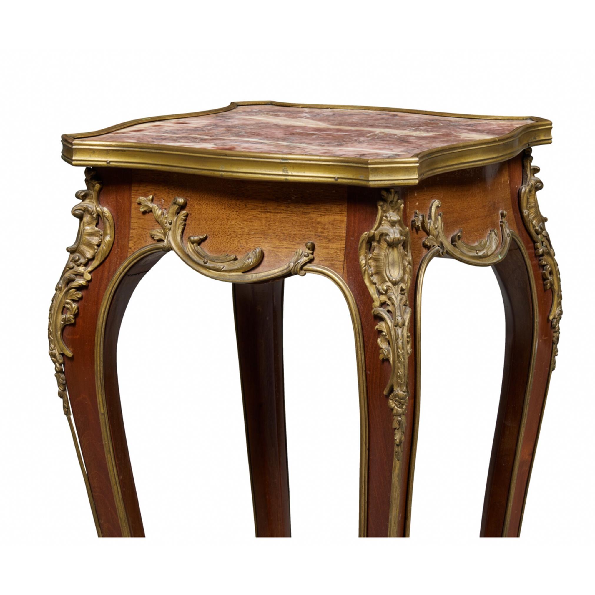 French Louis XV Style Gilt-Bronze Mounted Mahogany and Bois Satiné Square Side Table