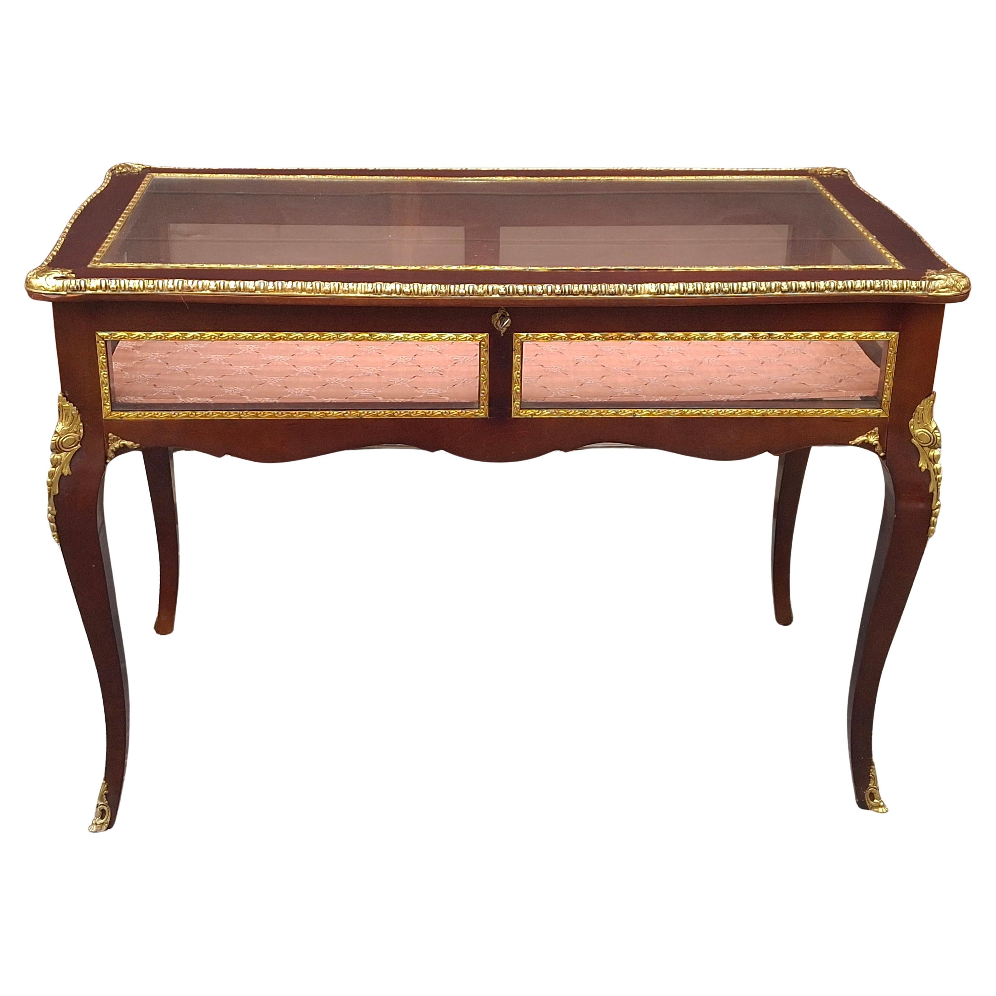 Louis XV Style Gilt Bronze Mounted Mahogany Bijouterie Vitrine Display Table.