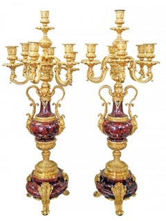 Louis XV Style Gilt Bronze Mounted Marble Seven-Light Candelabra