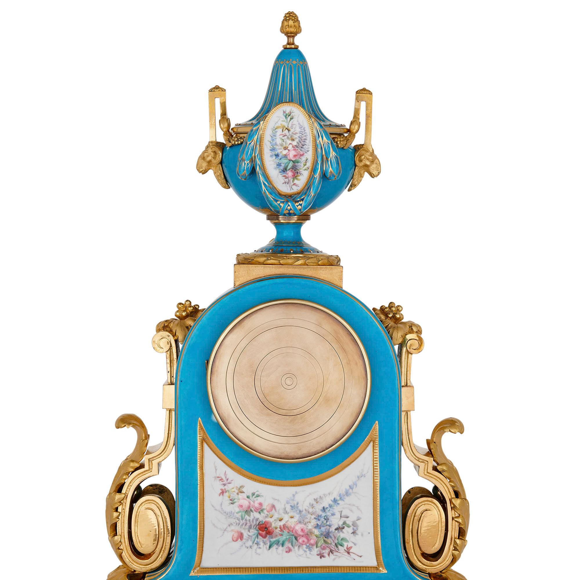 19th Century Louis XV Style Gilt Bronze Mounted Porcelain Mantel Clock