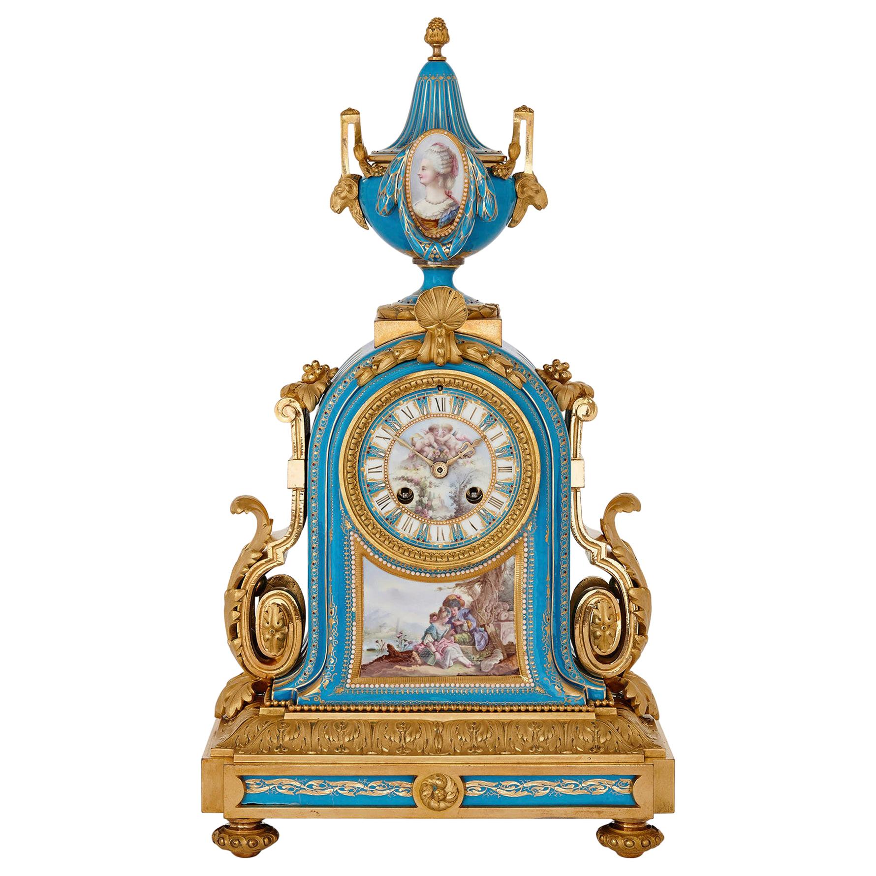 Louis XV Style Gilt Bronze Mounted Porcelain Mantel Clock