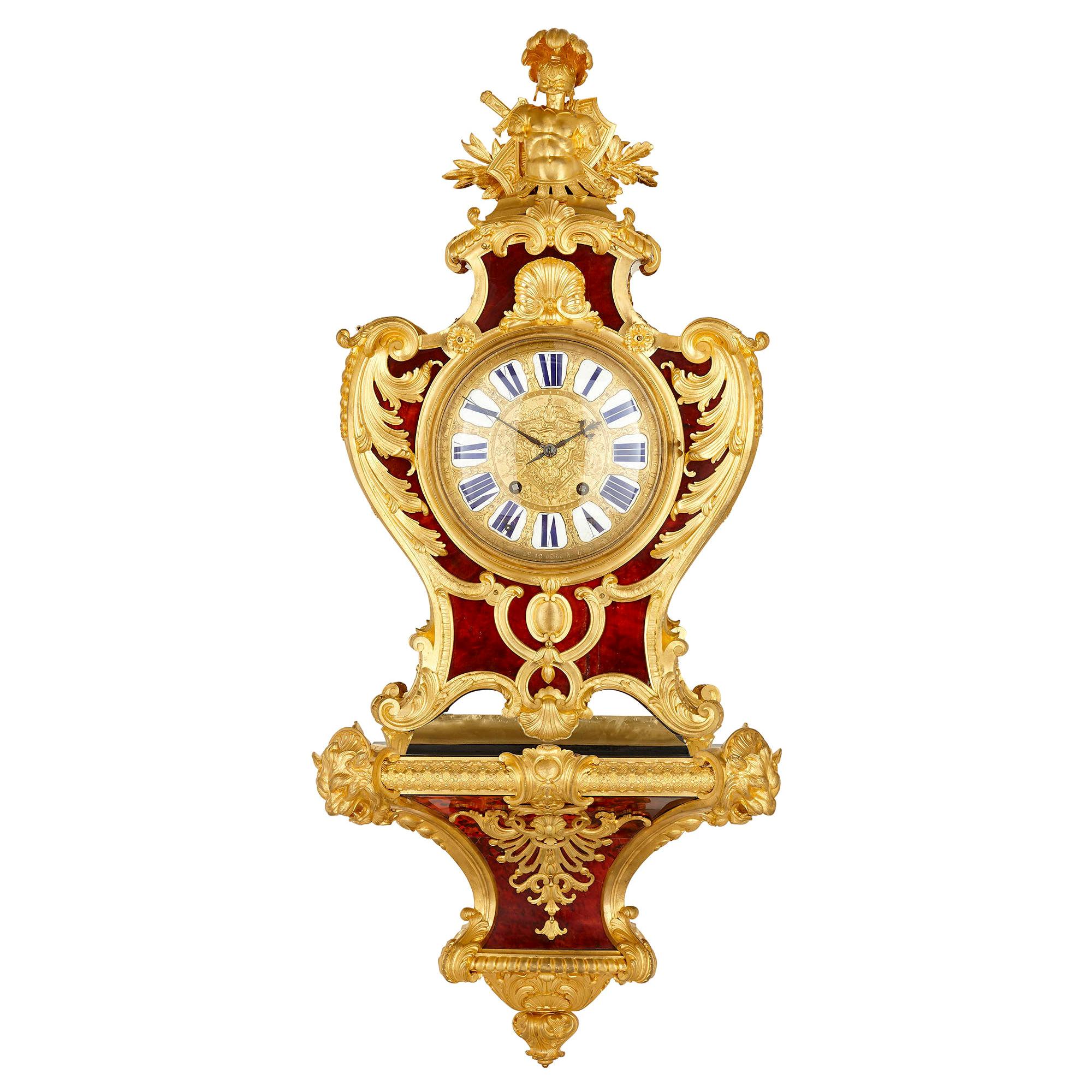 Louis XV Style Gilt Bronze Mounted Tortoiseshell Bracket Clock by Gros For Sale