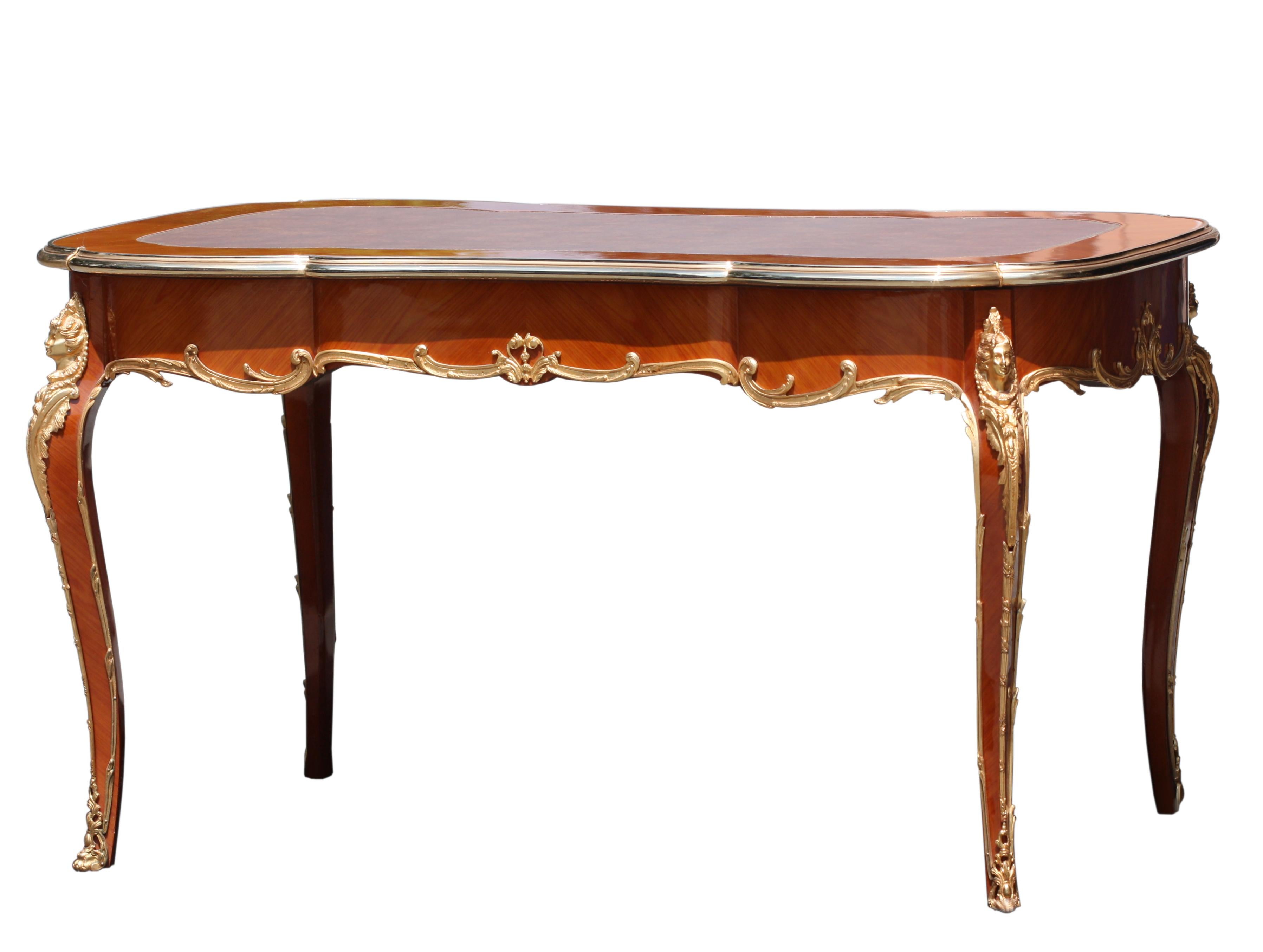 Louis XV Stil Vergoldete Bronze montiert Tulipwood Bureau Plat im Angebot 3