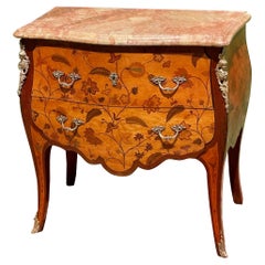 Louis XV Style Gilt Bronze Mounted Tulipwood Marquetry Bombe Commode