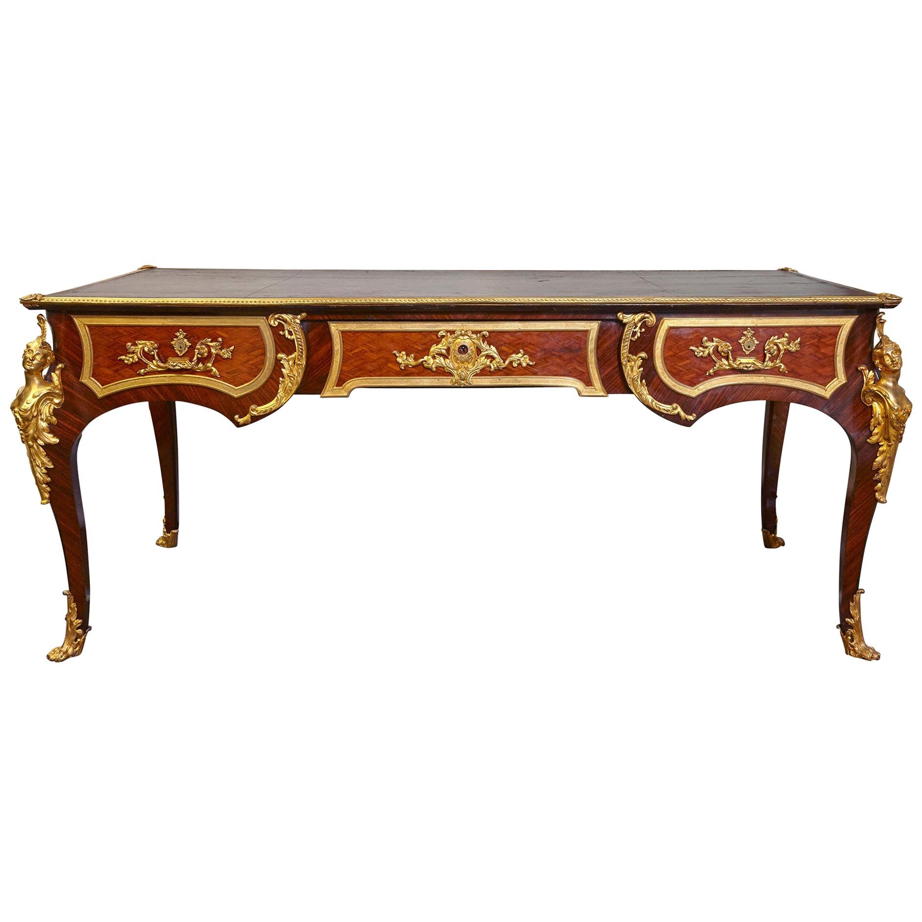 Louis XV Style Gilt Bronze Mounted Writing Desk by Poteau For Sale
