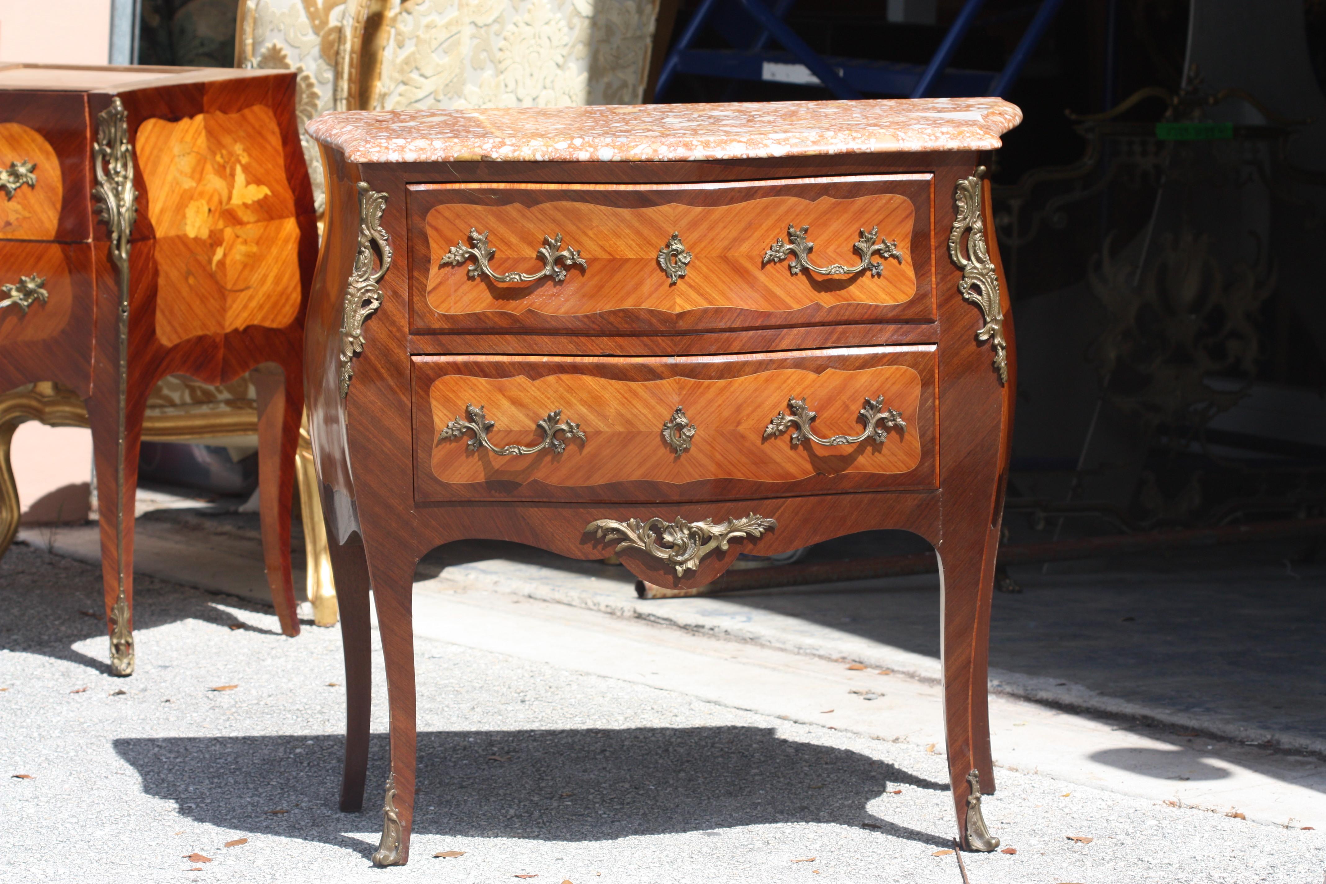 Louis XV Style Gilt-Bronze Mtd. Marble Top Fruitwood Marquetry Commode For Sale 6