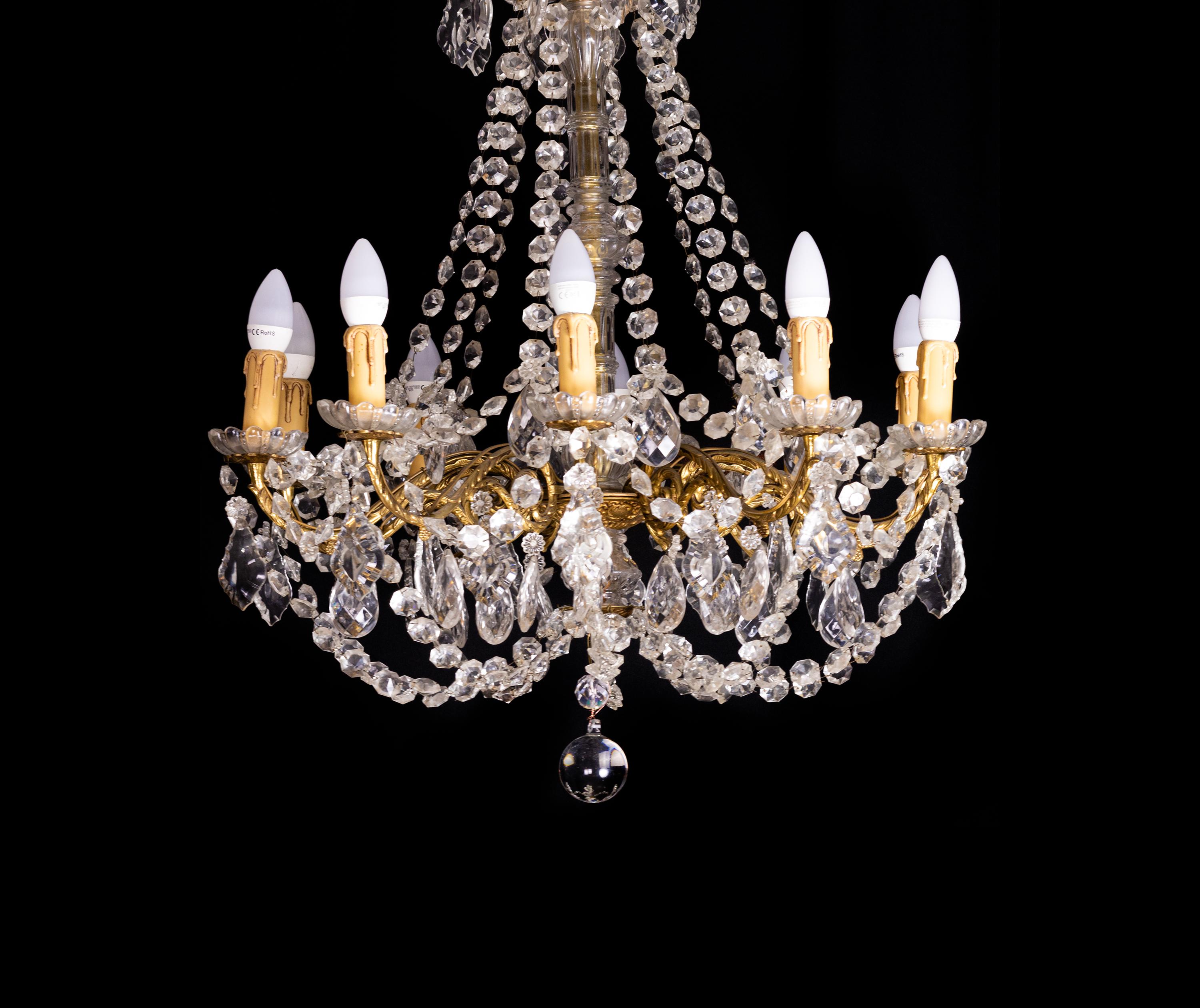 French Louis XV Style Gilt Bronze Ten Arms Chandelier  For Sale