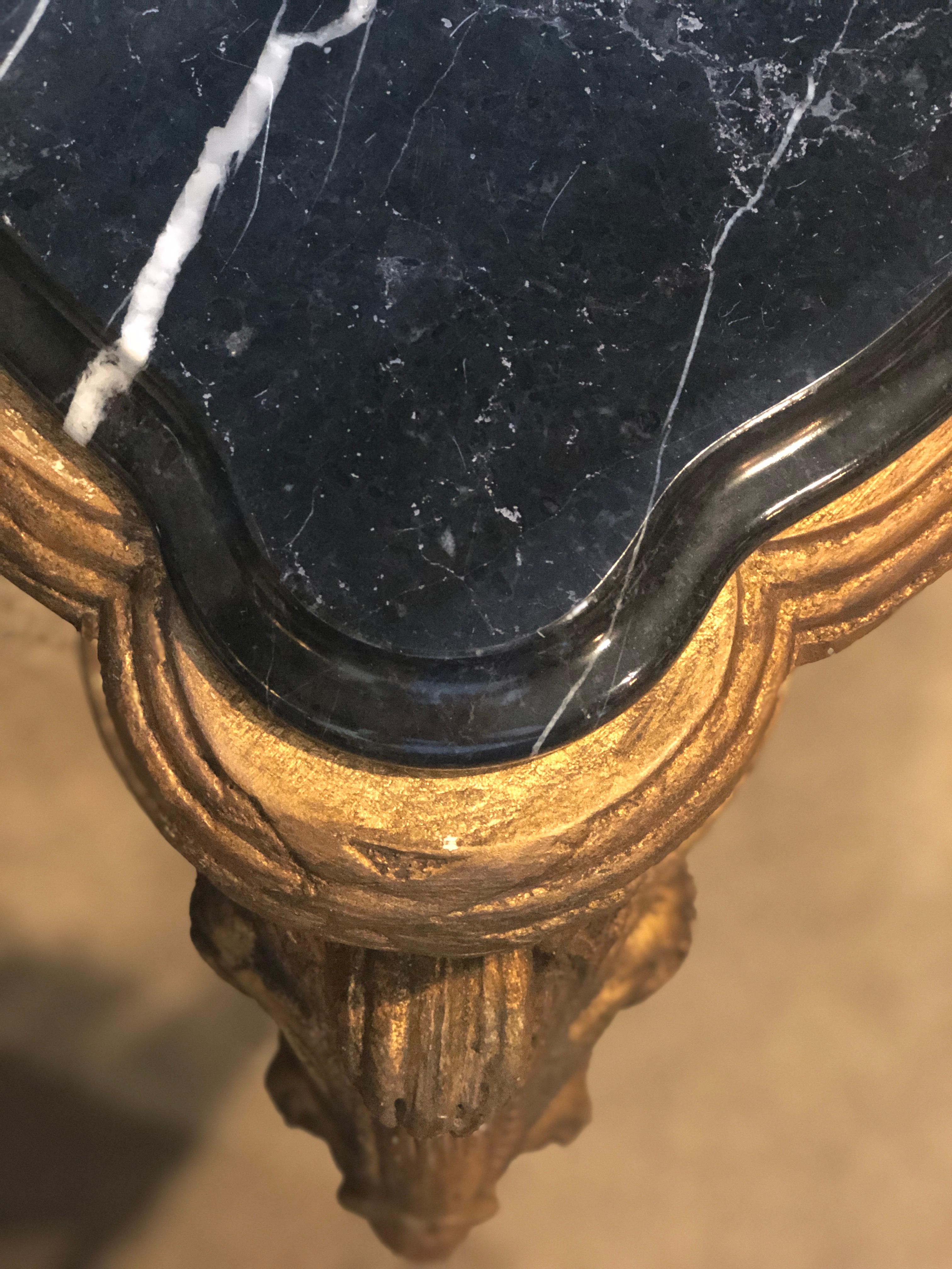 Louis XV Style Gilt Console Table with Marble Top For Sale 1