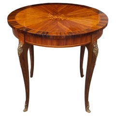 Louis XV Style Gilt Floral Marquetry Tulipwood and Kingwood Gueridon Table