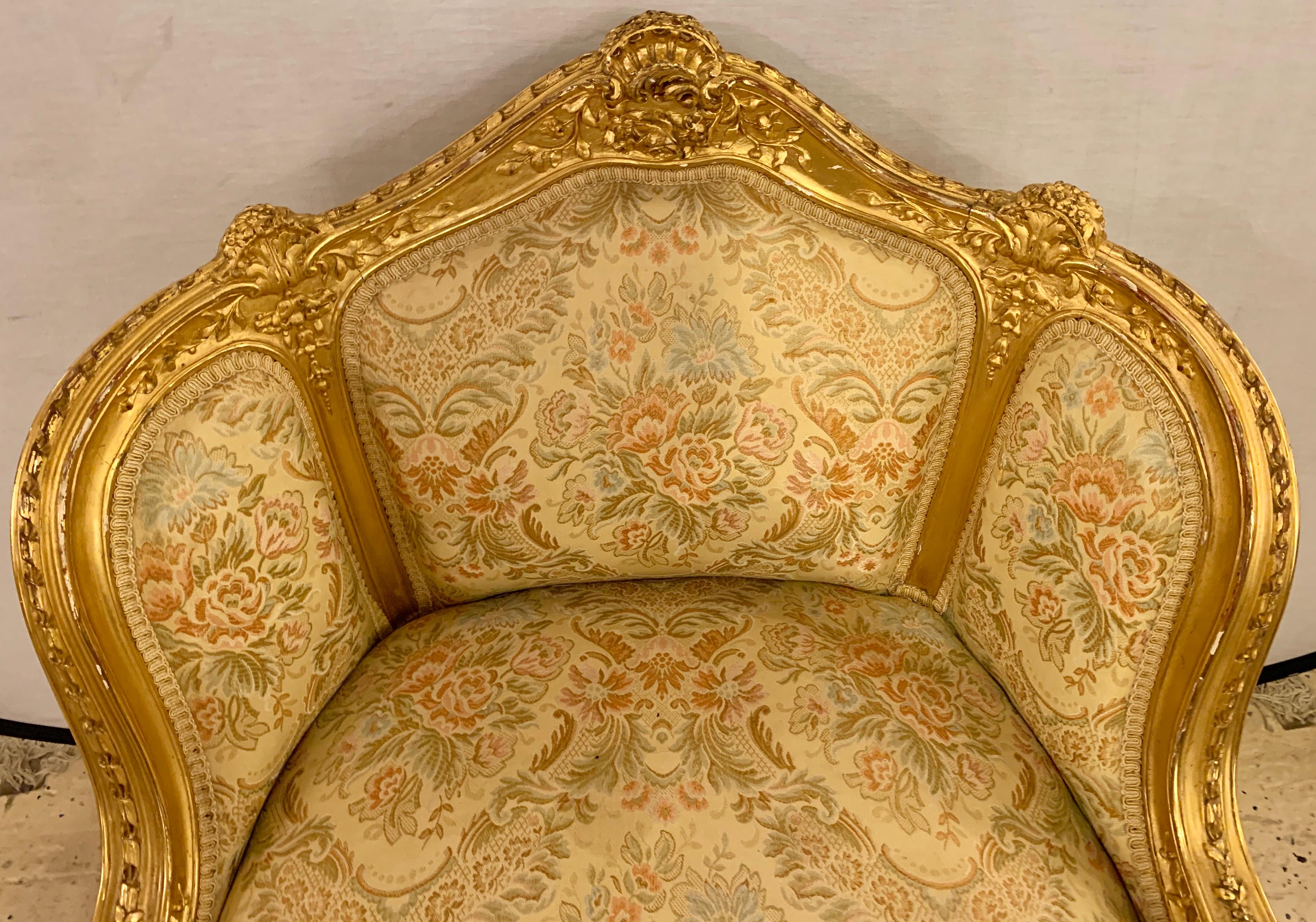 Louis XV Style Gilt Gold Armchair, Slipper or Bergere Chair 4