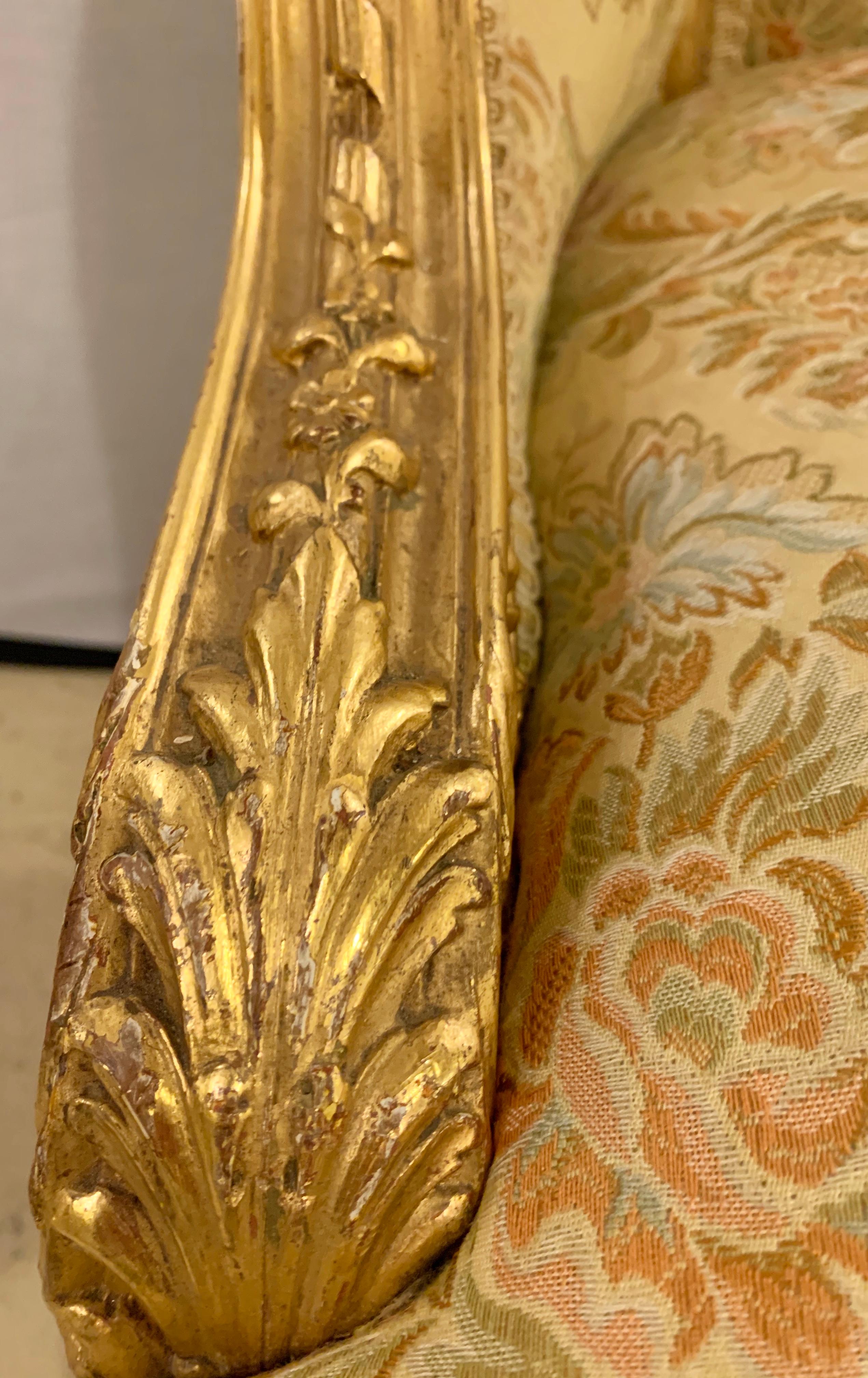 Upholstery Louis XV Style Gilt Gold Armchair, Slipper or Bergere Chair