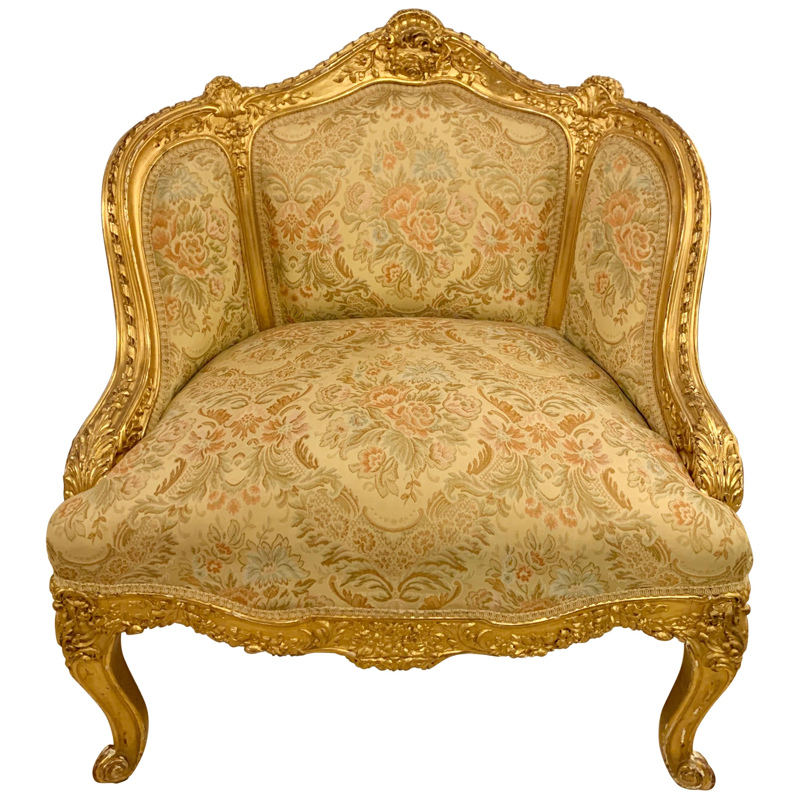 Louis XV Style Gilt Gold Armchair, Slipper or Bergere Chair