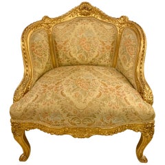 Antique Louis XV Style Gilt Gold Armchair, Slipper or Bergere Chair