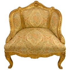 Louis XV Style Gilt Gold Armchair, Slipper or Bergere Chair