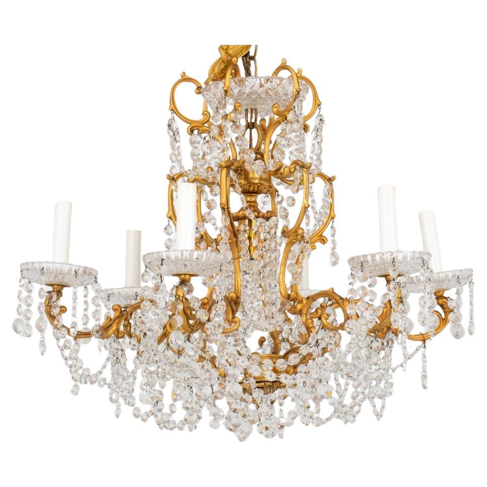 Louis XV Style Gilt Metal 6-Arm Crystal Chandelier
