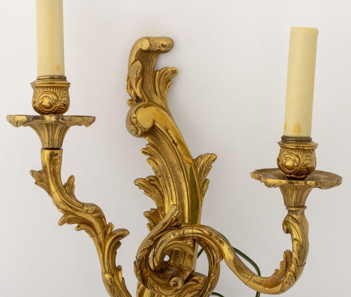20th Century Louis XV Style Gilt Metal Two-Light Sconces, Pair For Sale