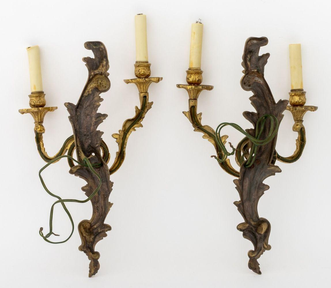 Louis XV Style Gilt Metal Two-Light Sconces, Pair For Sale 2