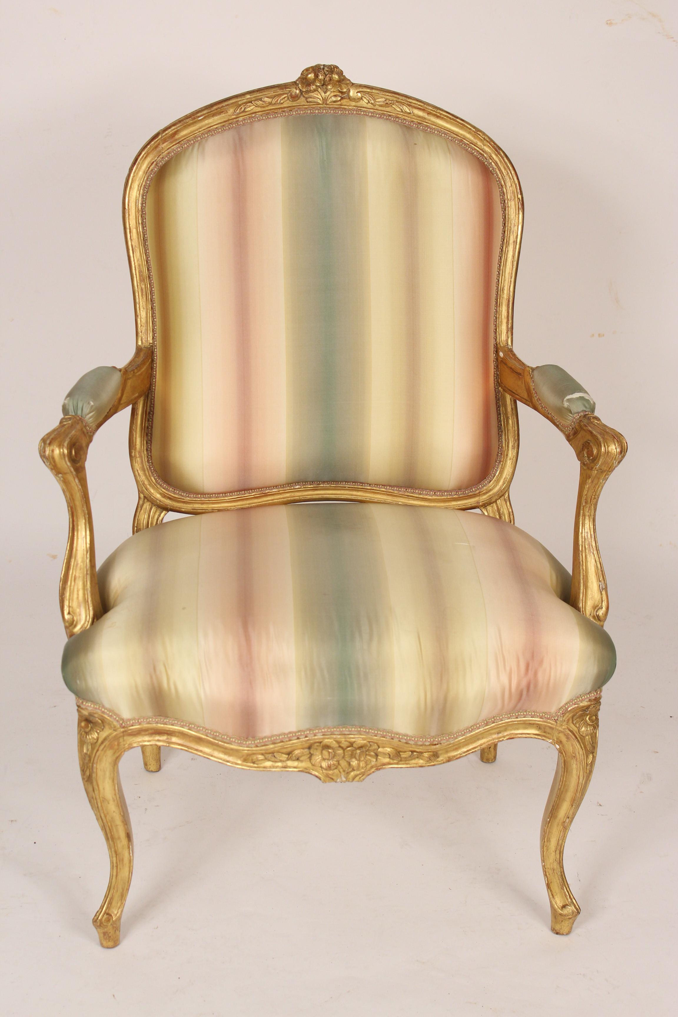 Louis XV style giltwood (gold leaf) armchair, circa 1920.