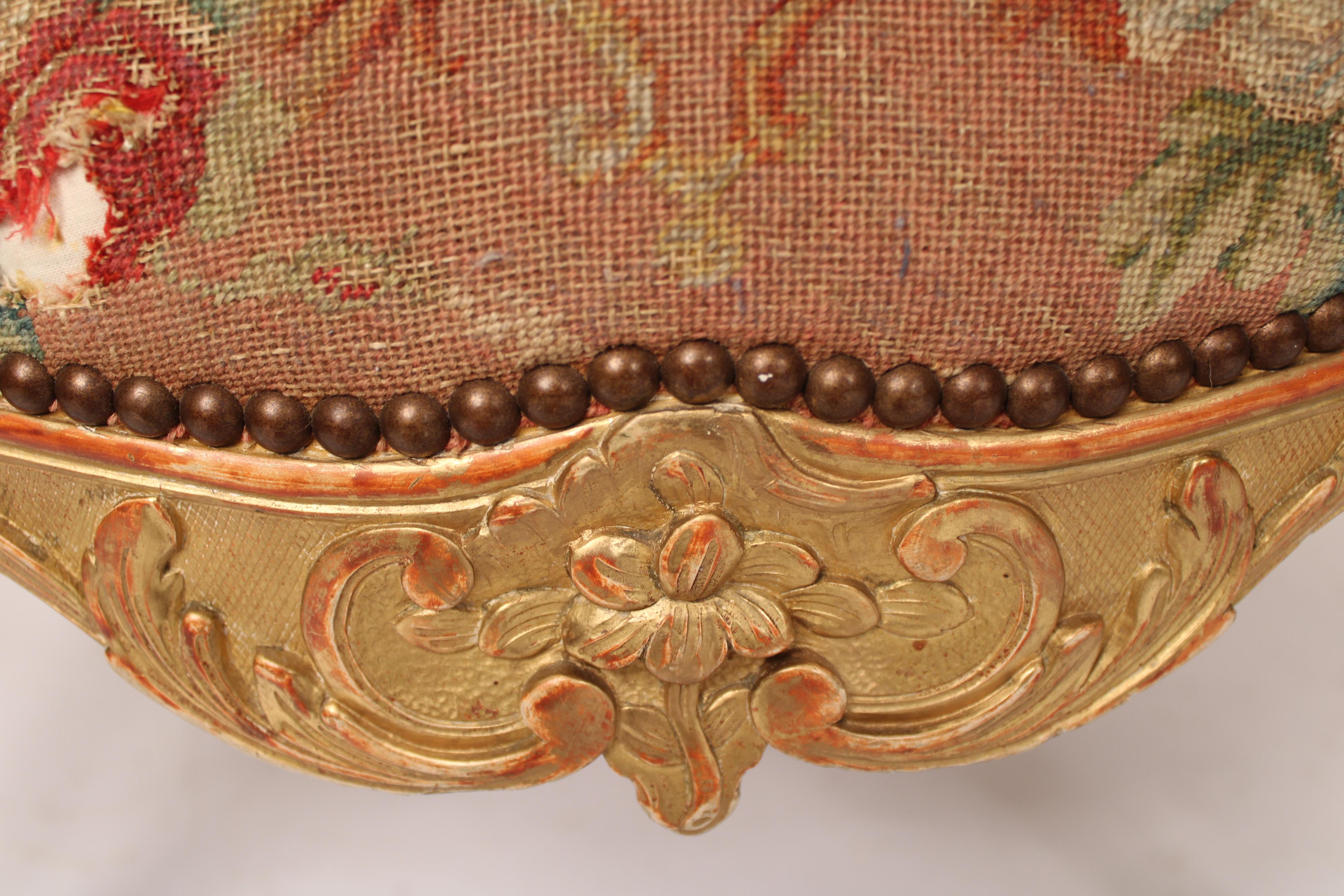 Louis XV Style Gilt Wood Armchair with Colorful Needlepoint Upholstery 8