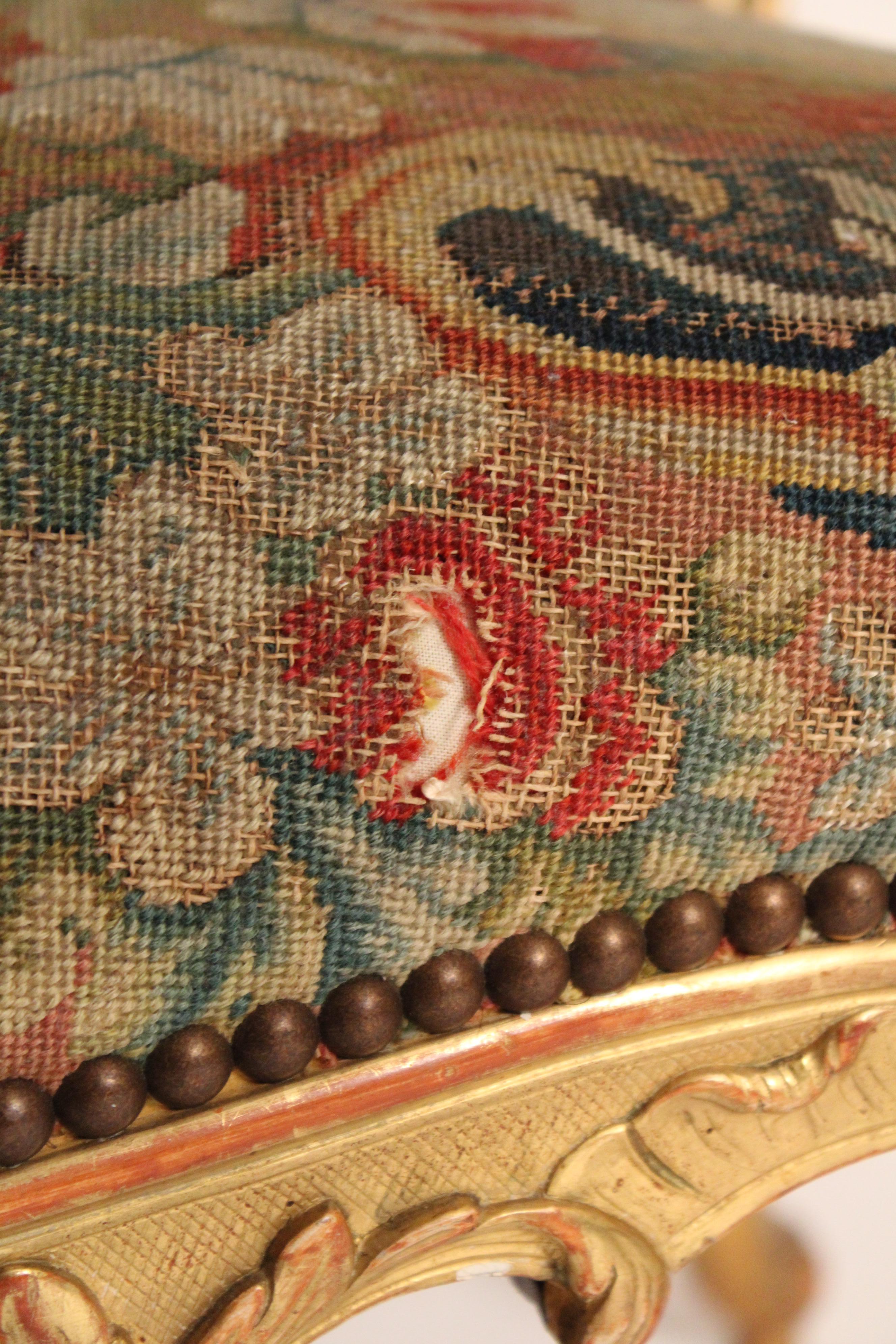 Louis XV Style Gilt Wood Armchair with Colorful Needlepoint Upholstery 9