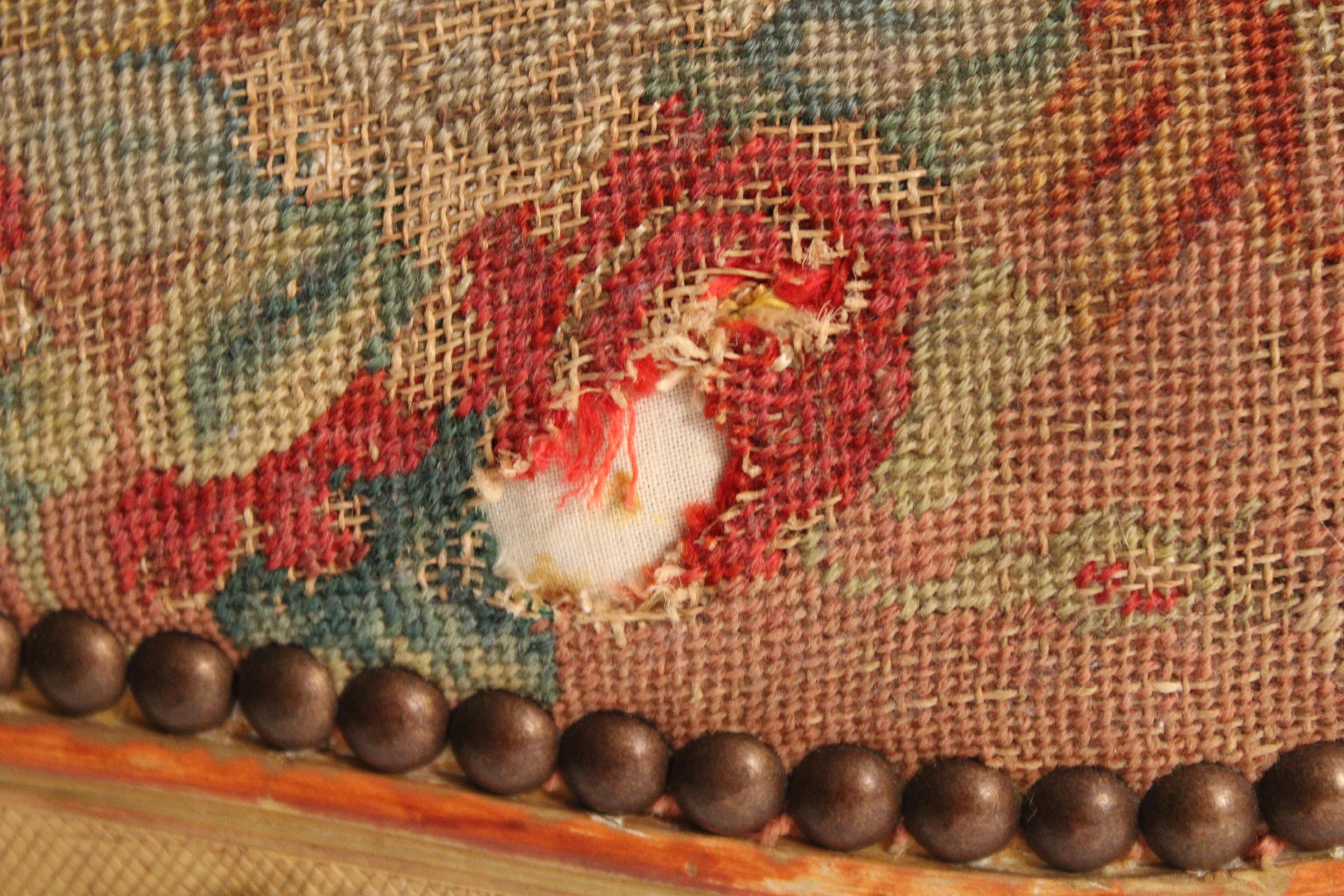Louis XV Style Gilt Wood Armchair with Colorful Needlepoint Upholstery 10