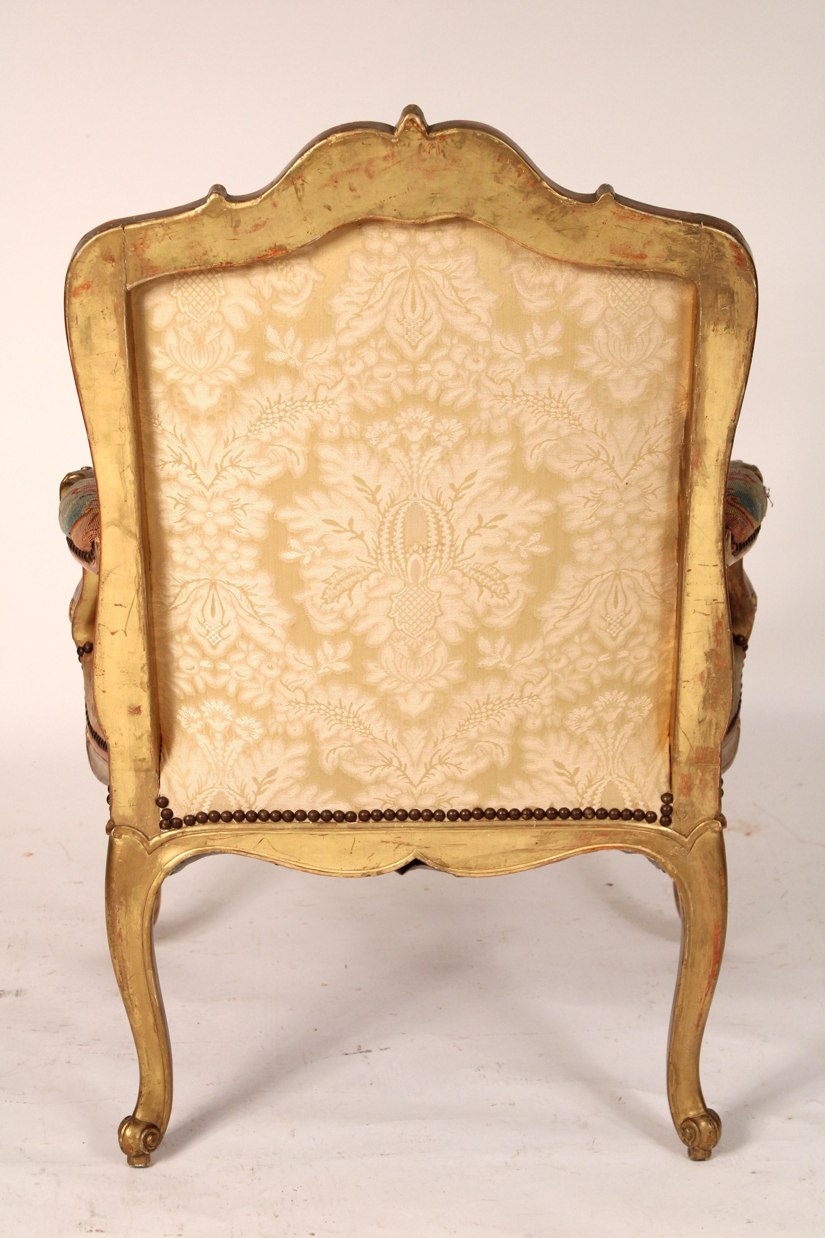 19th Century Louis XV Style Gilt Wood Armchair with Colorful Needlepoint Upholstery